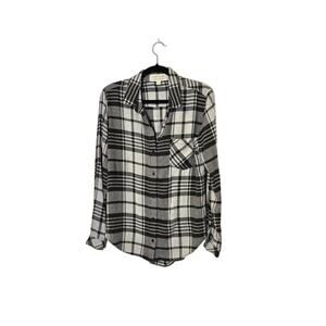 Cloth & Stone Womens Plaid Flannel Top Size Small Gray Button Up Preppy Casual
